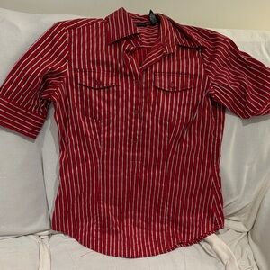 New York & Company Red Striped Button Down Shirt